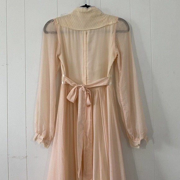 Vintage 1970s Pale Pink Gunne Sax Maxi Dress Corset Bodice Cottage Prairie - Picture 5 of 9